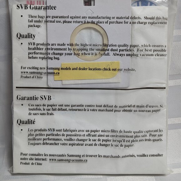 SAMSUNG XSM301 VACUUM BAGS FOR MODELS 5500 6013 7000 MICRO FILTRATION NEW NIP 5 - Picture 10 of 12